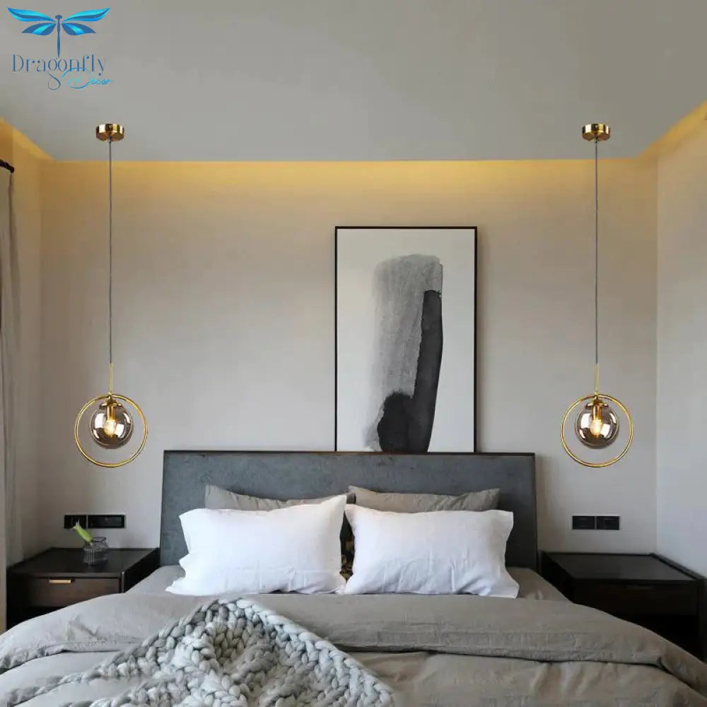 Nordic Gold Iron Chandelier Creative Post Modern Simple Bedroom Bedside Bar Coffee Restaurant Glass
