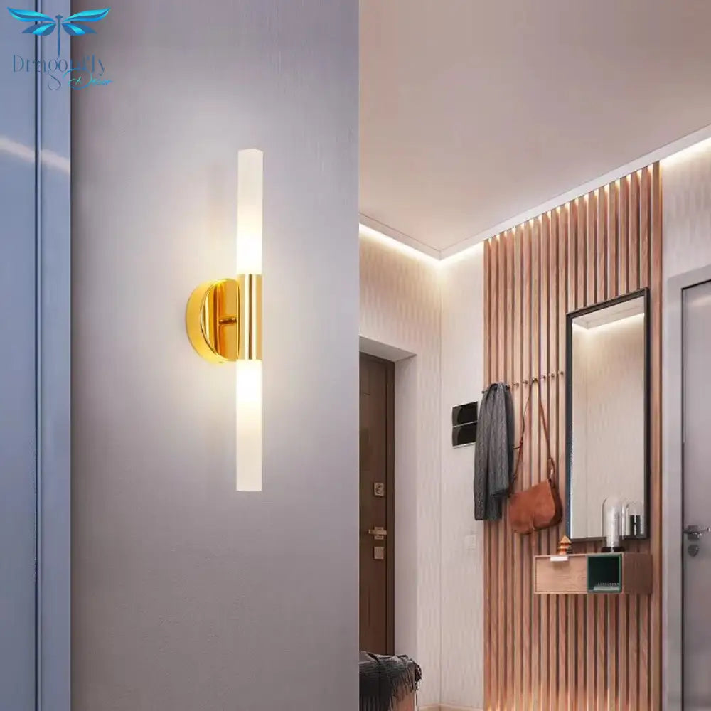 Nordic Led Golden Vanity Lamp Iron Acrylic Mirror Front Bedroom Bathroom Make Up Wall Light Living