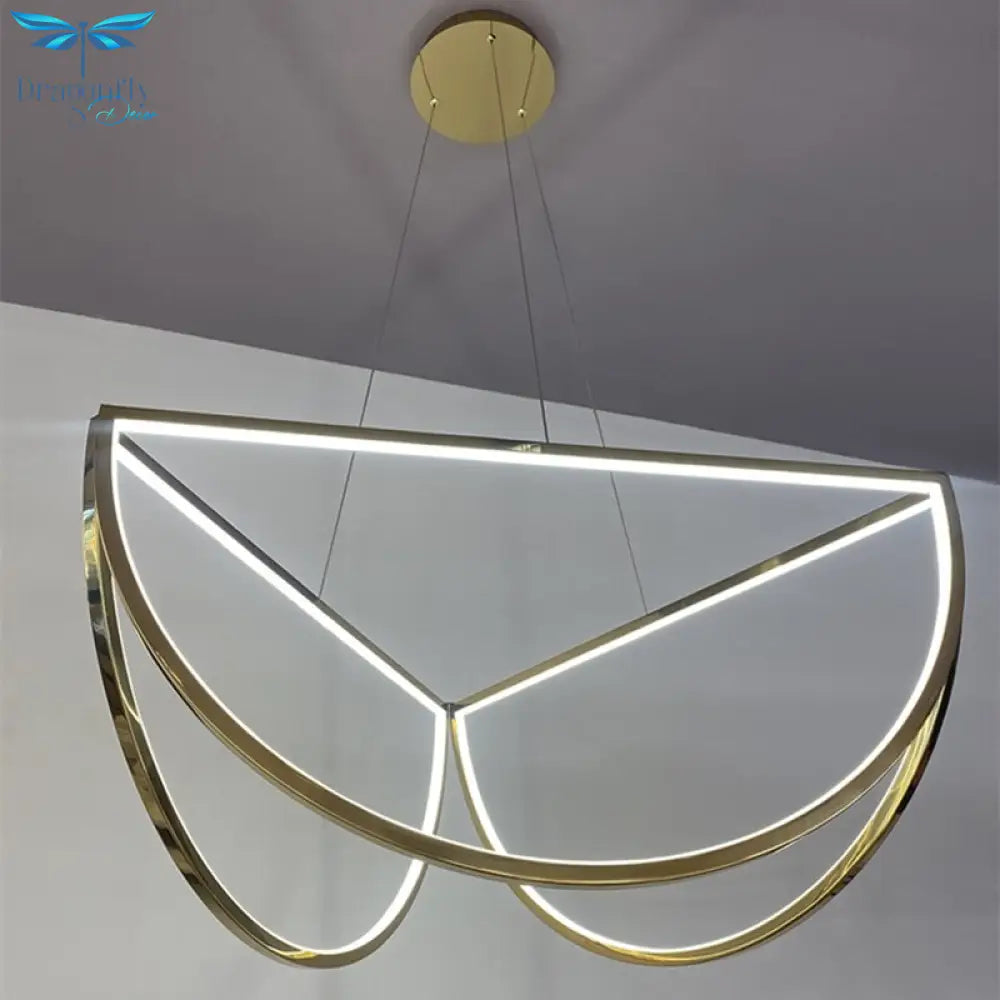 Nordic Led Stainless Steel Chandelier For Living Dining Room Bedroom Hotel Half Circle Pendant Lamp