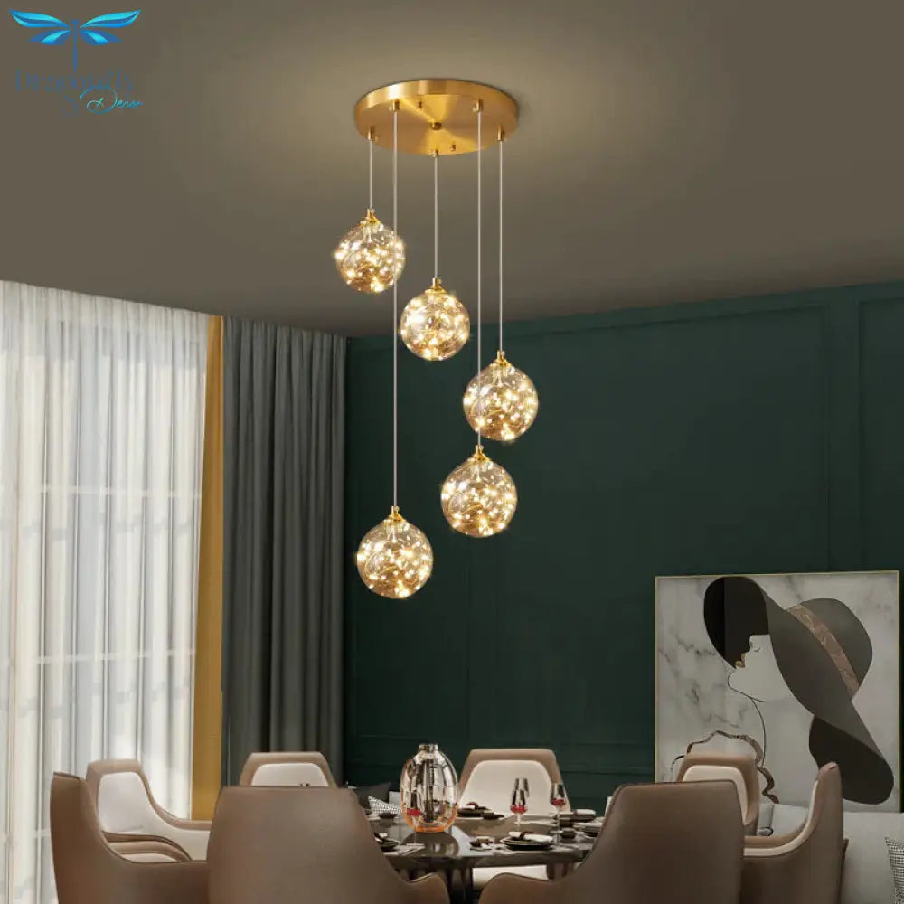 Nordic Light Luxury Crystal Living Room Chandelier All Copper Pendant
