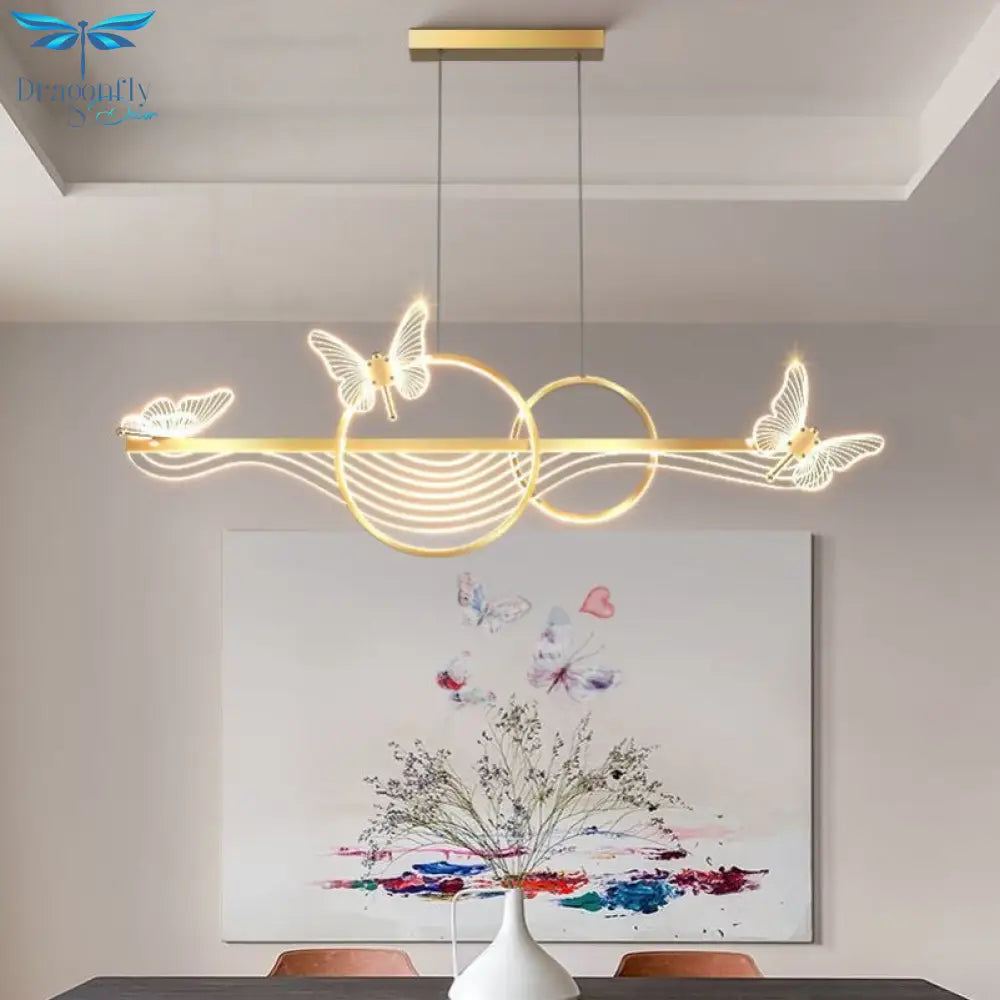 Nordic Light Luxury Dining Room Led Chandelier Modern Rectangular Black/Gold Kitchen Pendant Lamps