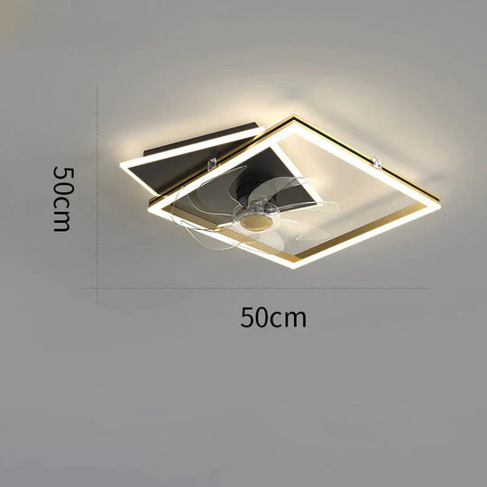 Nordic Light Luxury Fan Living Room Square Ceiling Lamp Simple Dining Bedroom Black / B Stepless