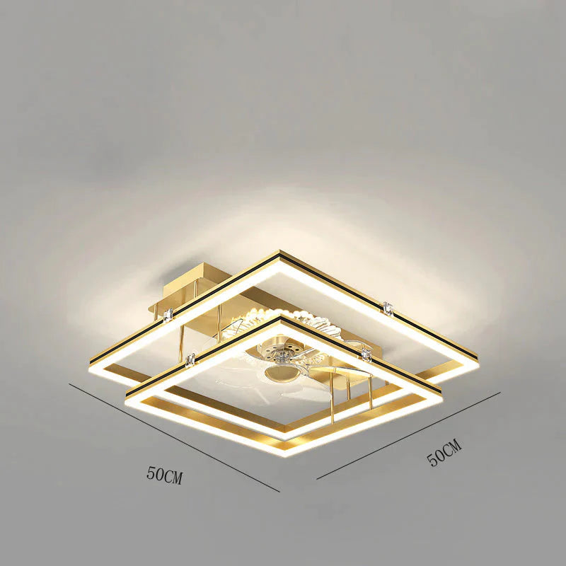 Nordic Light Luxury Fan Living Room Square Ceiling Lamp Simple Dining Bedroom Gold / C Stepless