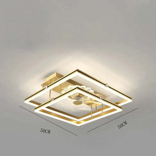 Nordic Light Luxury Fan Living Room Square Ceiling Lamp Simple Dining Bedroom Gold / C Stepless