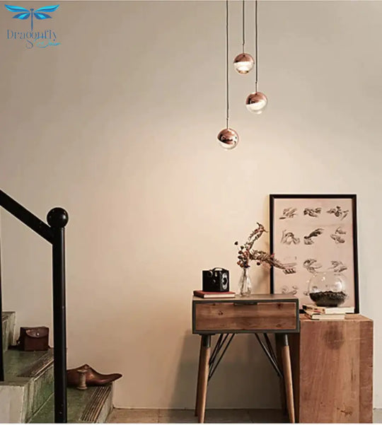 Nordic Loft Rose Gold Crystal Ball Pendant Light Personality Designer Aisle Bar Living Room Bedside
