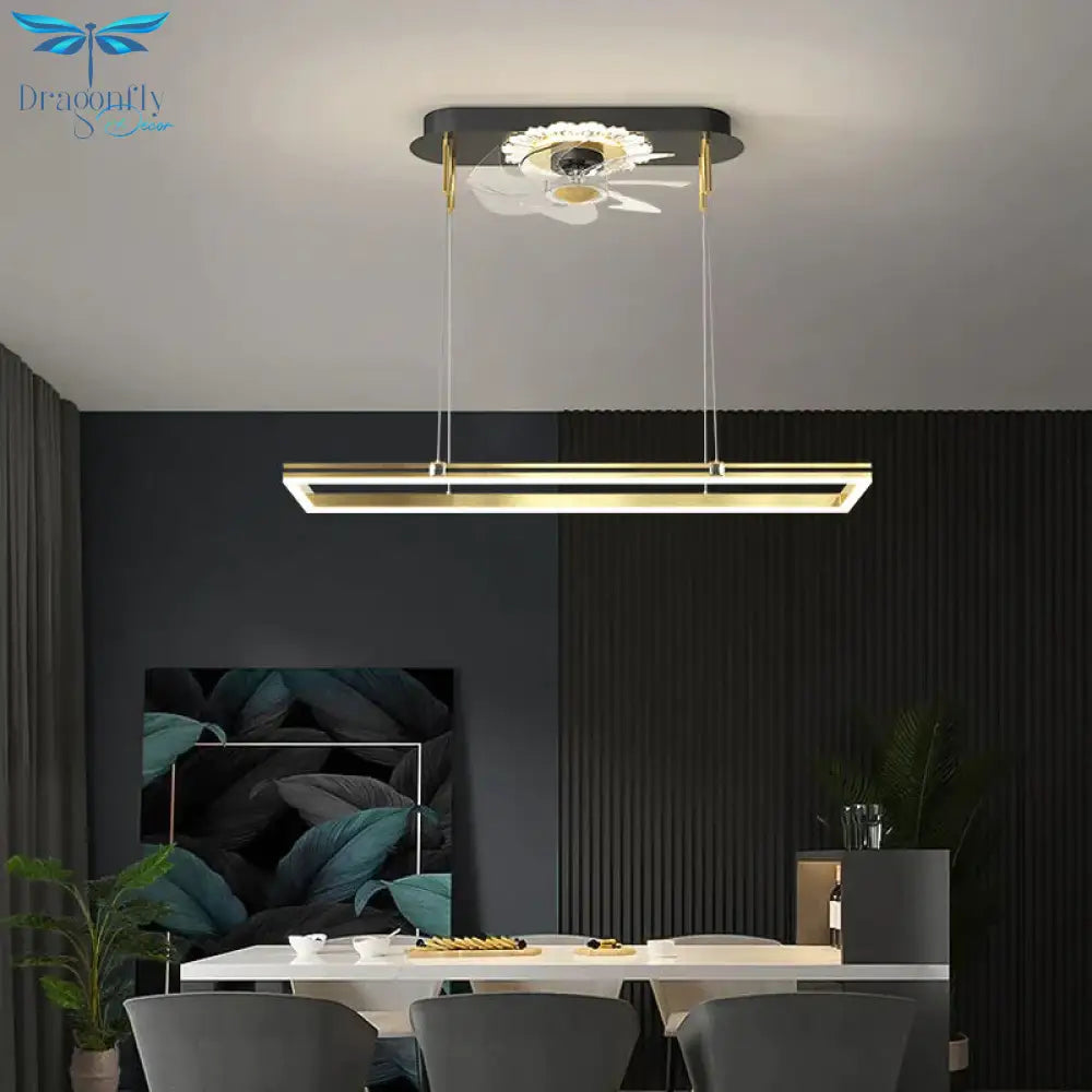 Nordic Luxury Fan Chandelier Living Room Rectangular Simple Dining Bedroom Ceiling Lamps Pendant