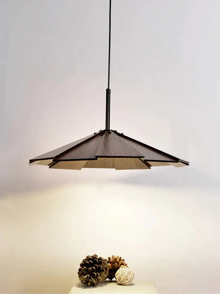 Nordic Minimalist Cafe Homestay Modern Wooden Flying Saucer Chandelier Walnut - Dia40Cm / Warm