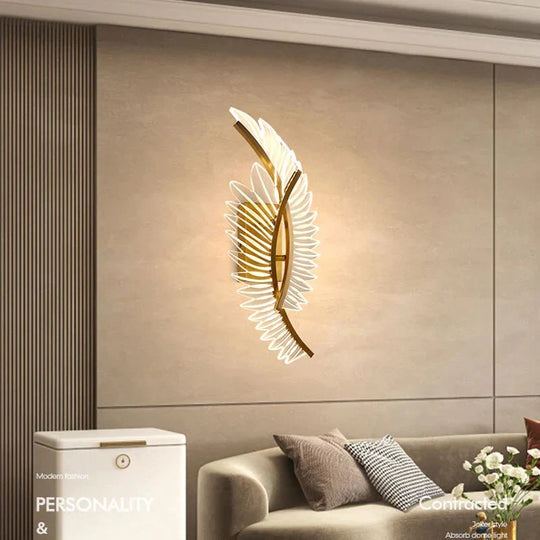 Nordic Modern Art Bedside Feather Led Wall Lamp Light