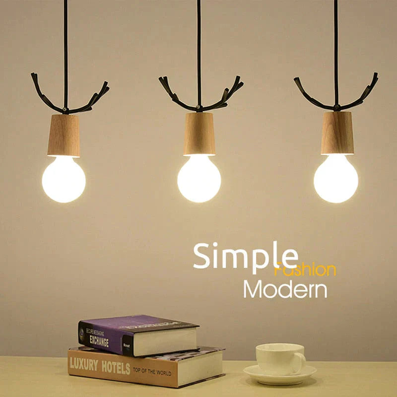 Nordic Modern Simple Wood Little Antlers Pendant Lights Restaurant Dining Table Kitchen Bed