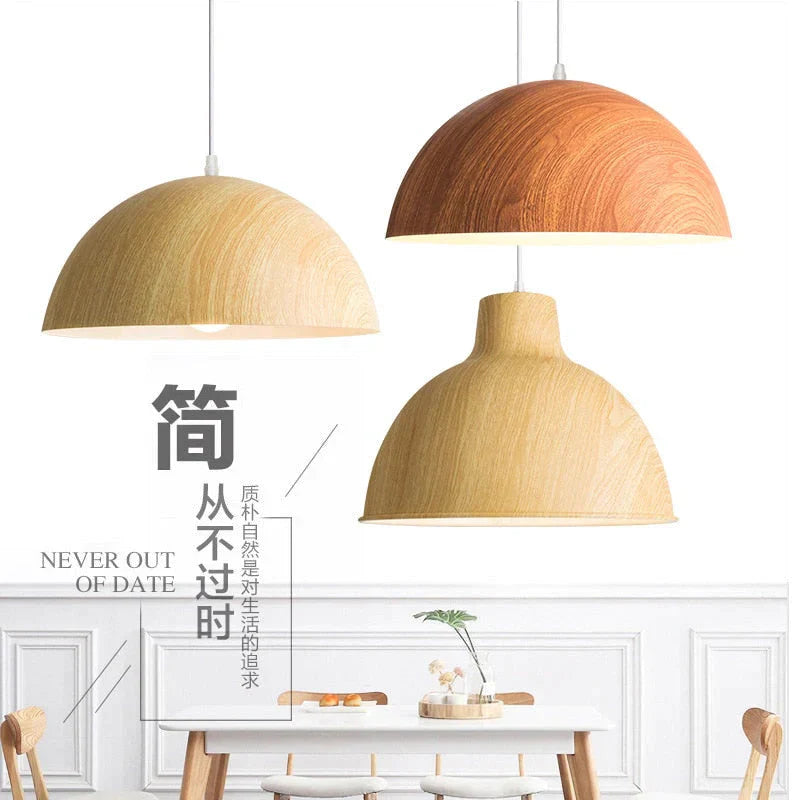 Nordic Modern Wood Grain Spray Paint Aluminum Pendant Lights Living Room Dining Desk Bedside