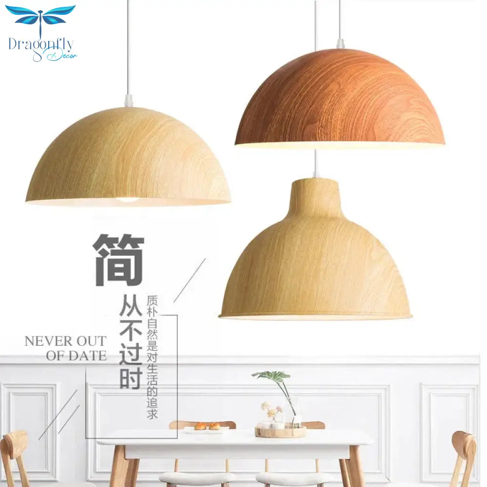 Nordic Modern Wood Grain Spray Paint Aluminum Pendant Lights Living Room Dining Desk Bedside