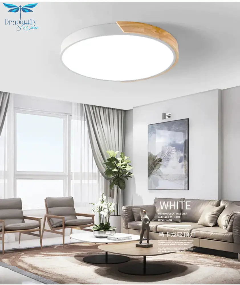 Nordic Oak App Dimmable Led Ceiling Lights Living Room Round Multicolor Alloy Lamp Bedroom Light