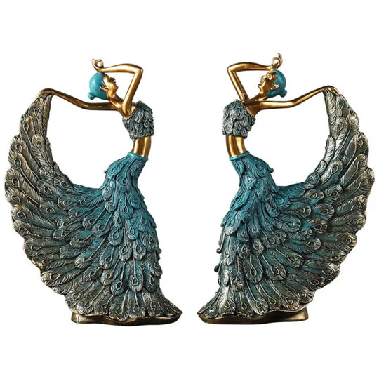 Nordic Peacock Dancer Figurines - Luxurious Resin Statue Sculpture For Home Decor 1 Pair B