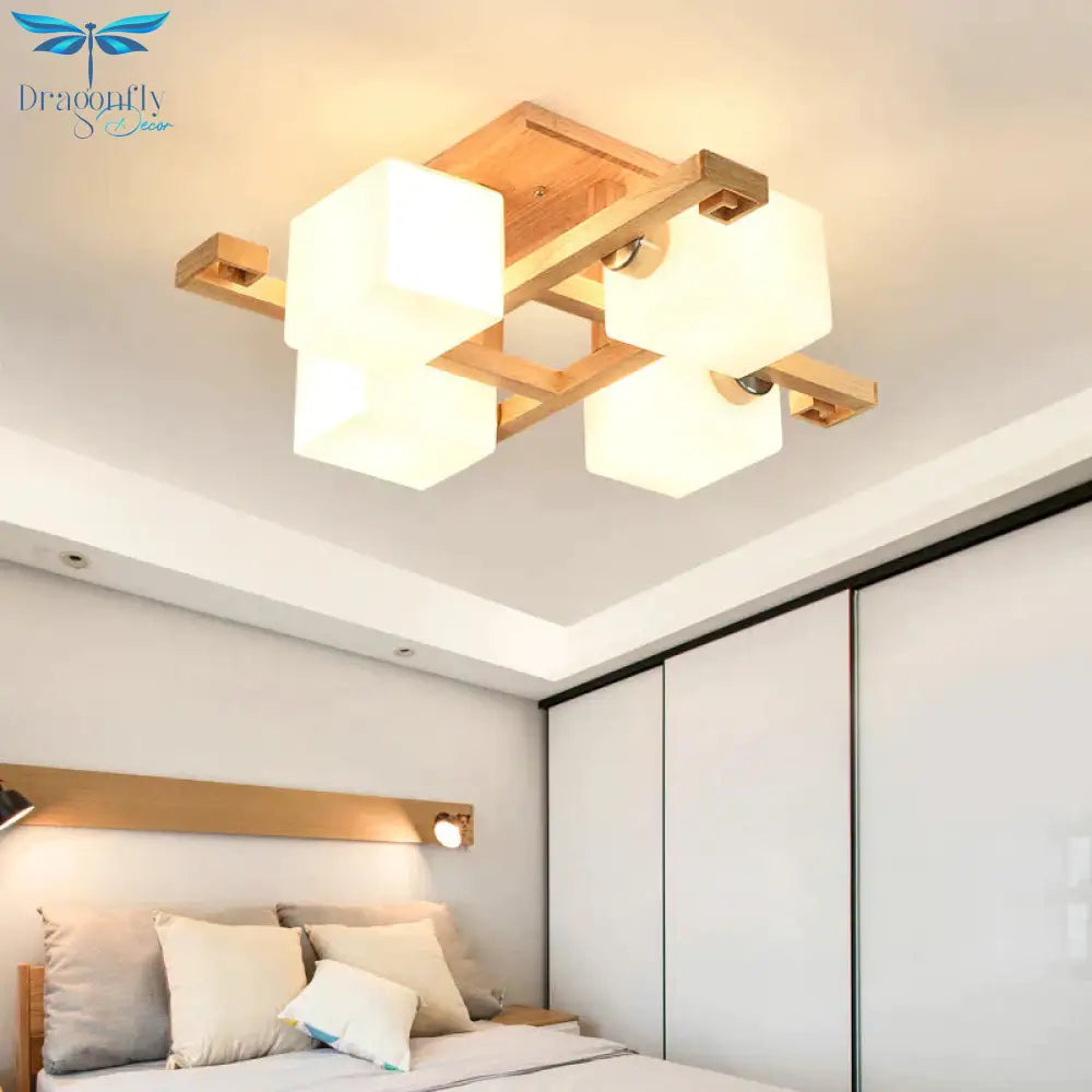 Nordic Personality Simple Log Ceiling Lamp In Living Room Creative Warm Bedroom Restaurant Solid