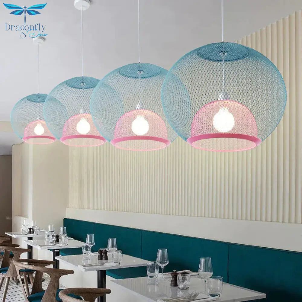 Nordic Simple Iron Grid Chandelier Modern Cafe Restaurant Makaron Single Head Double Layer Birdcage