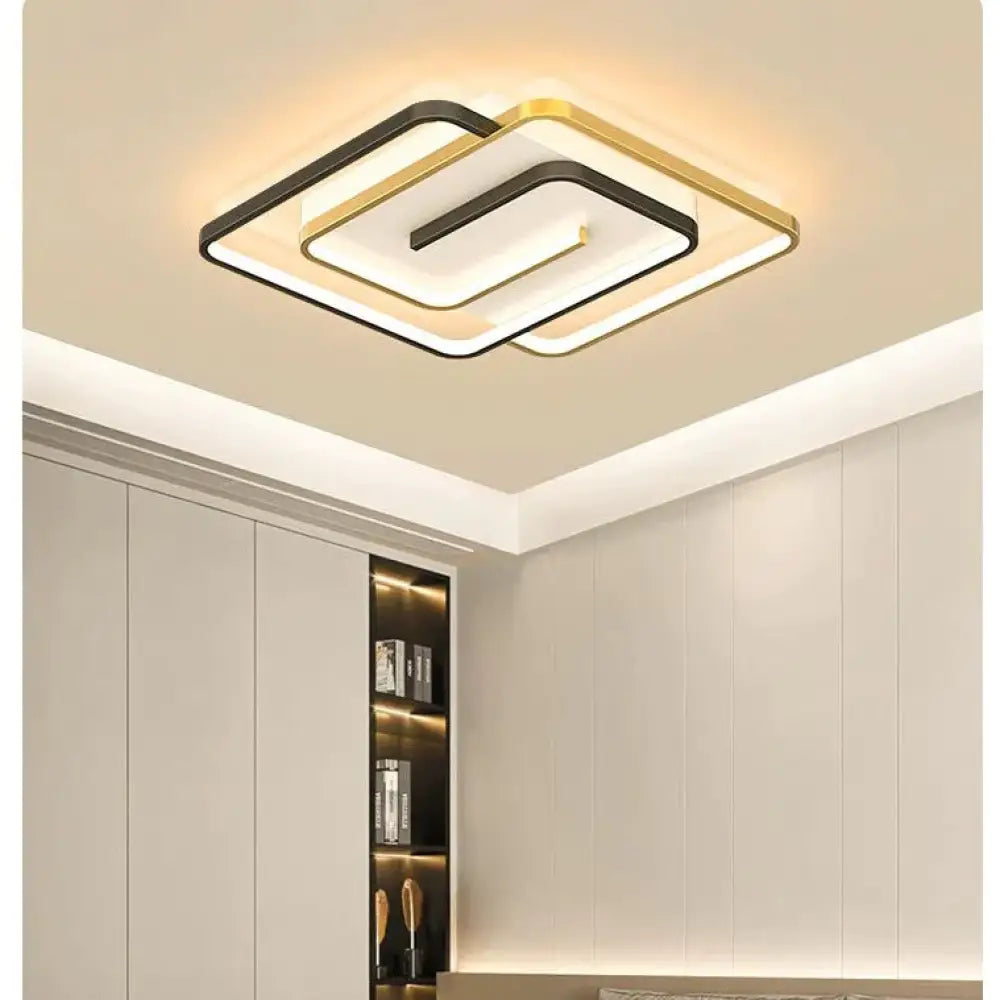 Nordic Simple Light Luxury Atmosphere Square Living Room Bedroom Ceiling Lamp Gold / A Tri - Color