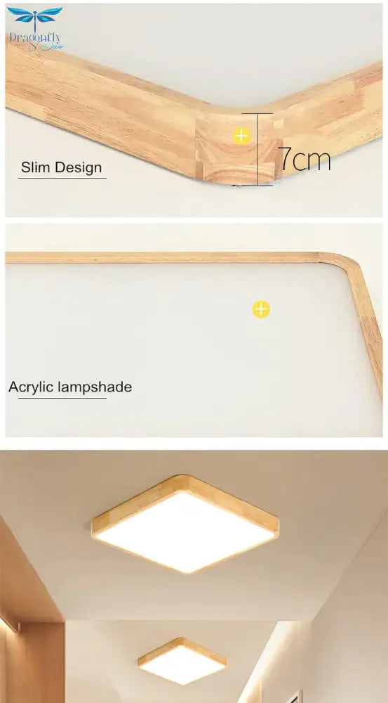 Nordic Simple Modern Oak Wood Ceiling Lamp Ultra Thin Led Lights