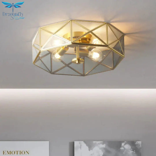 Nordic Simple Room Living Copper Round Ceiling Lamp