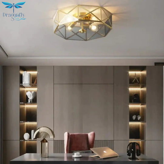 Nordic Simple Room Living Copper Round Ceiling Lamp