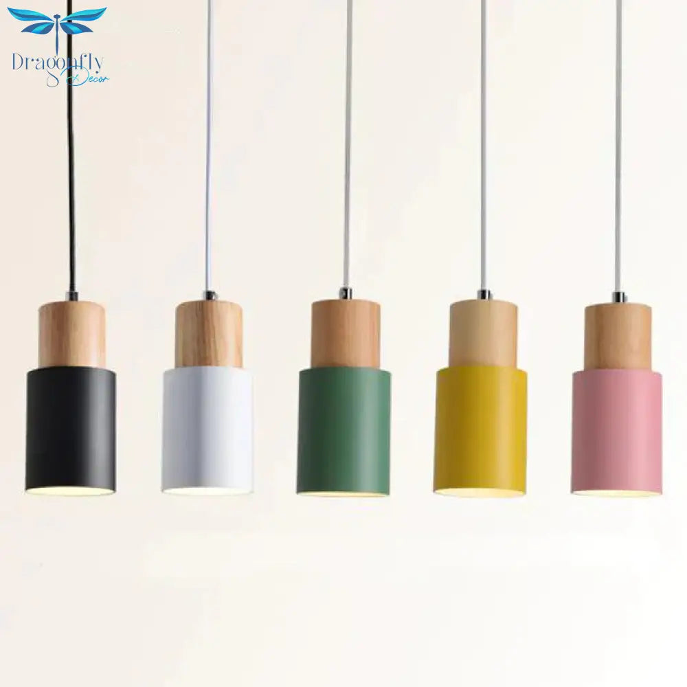Nordic Simple Wood Pendant Lights Led Hanging Colorful Aluminum Lighting