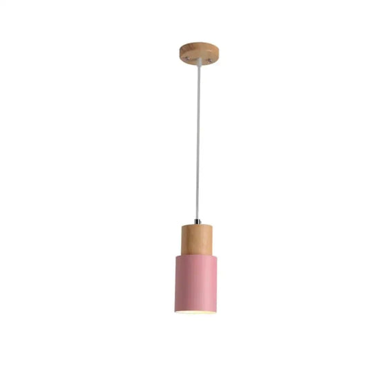 Nordic Simple Wood Pendant Lights Led Hanging Colorful Aluminum Lighting Pink / Without Bulb