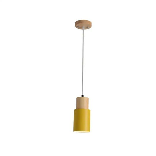 Nordic Simple Wood Pendant Lights Led Hanging Colorful Aluminum Lighting Yellow / Without Bulb