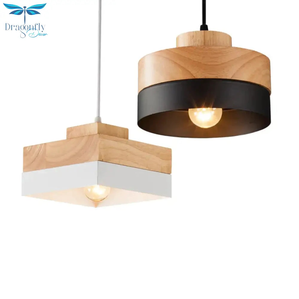 Nordic Solid Wood Lamp Simple Dining Table Pendant Lights Personality E27 Creative Living Room