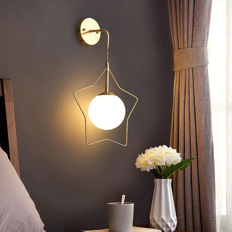 Nordic Star Wall Lamp Copper Bedroom Bedside Modern Minimalist Living Room Lamps