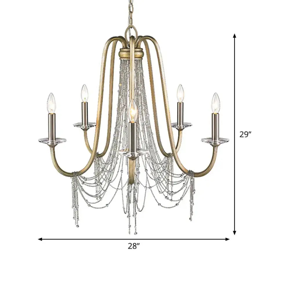 Nordic Starburst Hanging Chandelier Crystal 5 Bulbs Suspension Light In Gold For Living Room