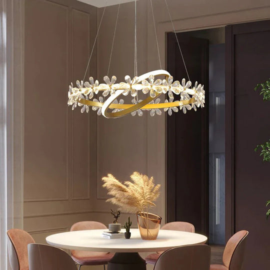 Nordic Style Crown Crystal Flower Pendant Light Pendant