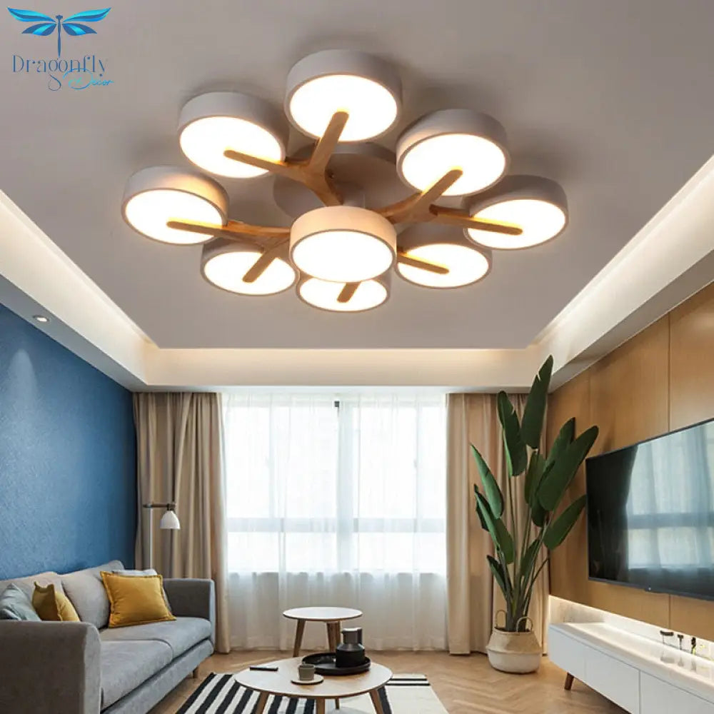 Nordic Style Decorative Wood Art Led Ceiling Light For Living Room Ceiling