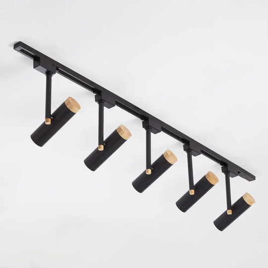 Nordic Tubular Metallic Spotlight With Wood Cap 5 / Black Ceiling Lamp