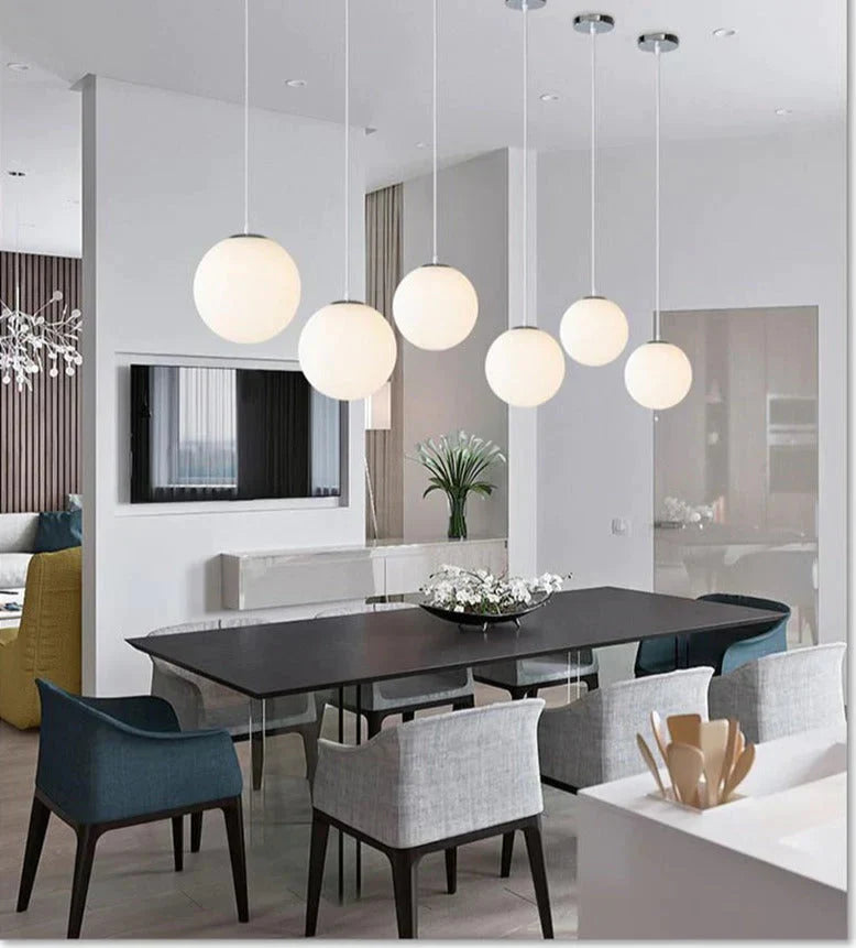 Nordic White Glass Ball Pendant Lights Modern Led Living Room Hanglamp Lamp Restaurant Bar Aisle