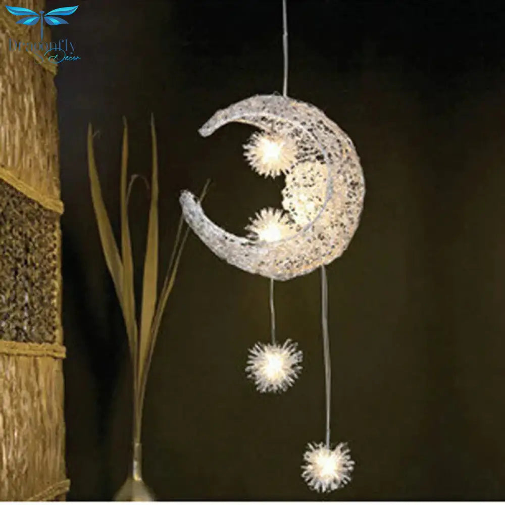 Novelty Led Modern Pendant Lamp Moon Star Wicker Nest Balcony Droplight With 5*G4 Bulb For Kid