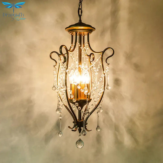 Oil Lamp Hanging Pendant Traditional 4 - Light Faceted Crystal Balls Ceiling Chandelier In Gold