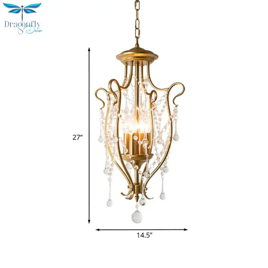 Oil Lamp Hanging Pendant Traditional 4 - Light Faceted Crystal Balls Ceiling Chandelier In Gold