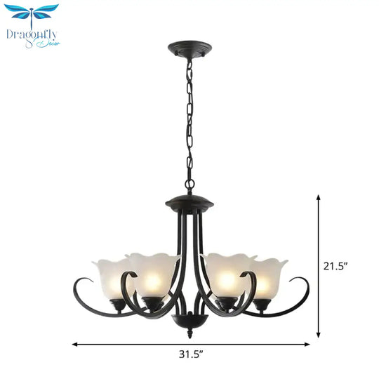 Opal Frosted Glass Black Chandelier Floral 3/8/9 - Light Farmhouse Ceiling Pendant Lamp With