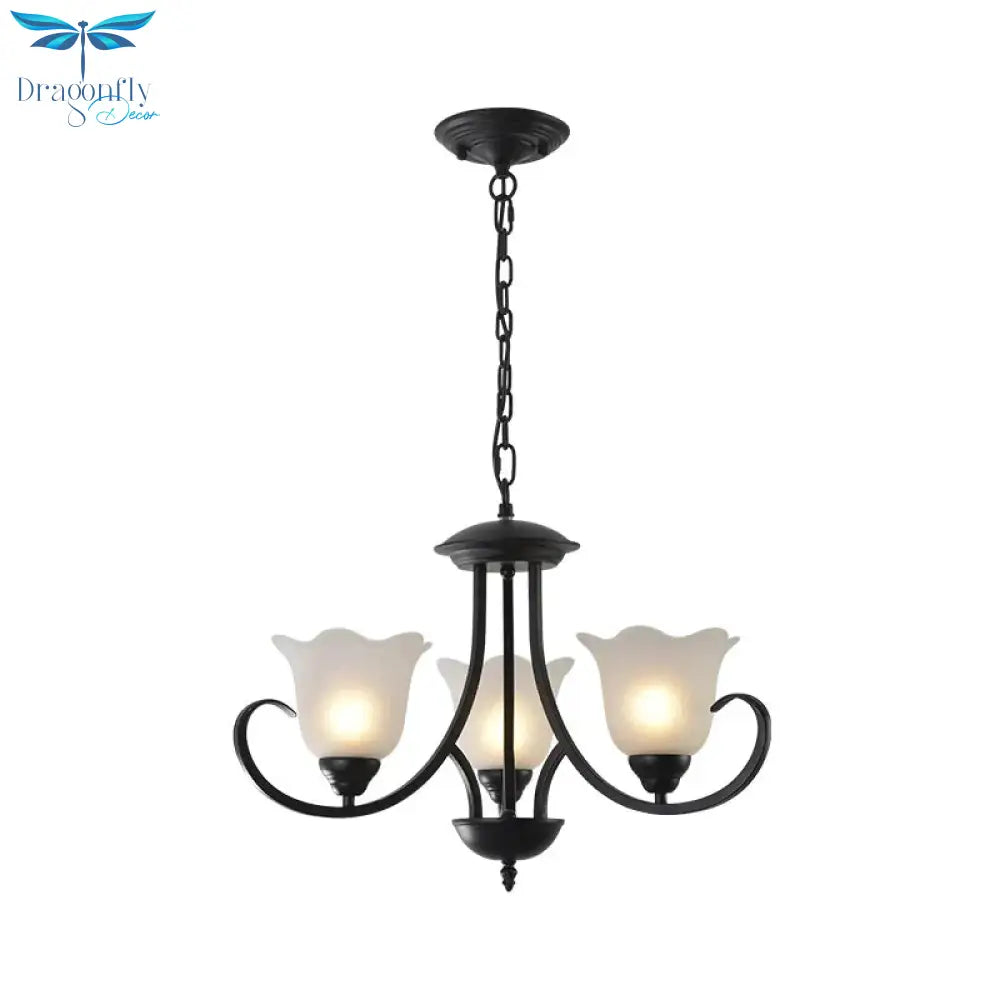 Opal Frosted Glass Black Chandelier Floral 3/8/9 - Light Farmhouse Ceiling Pendant Lamp With