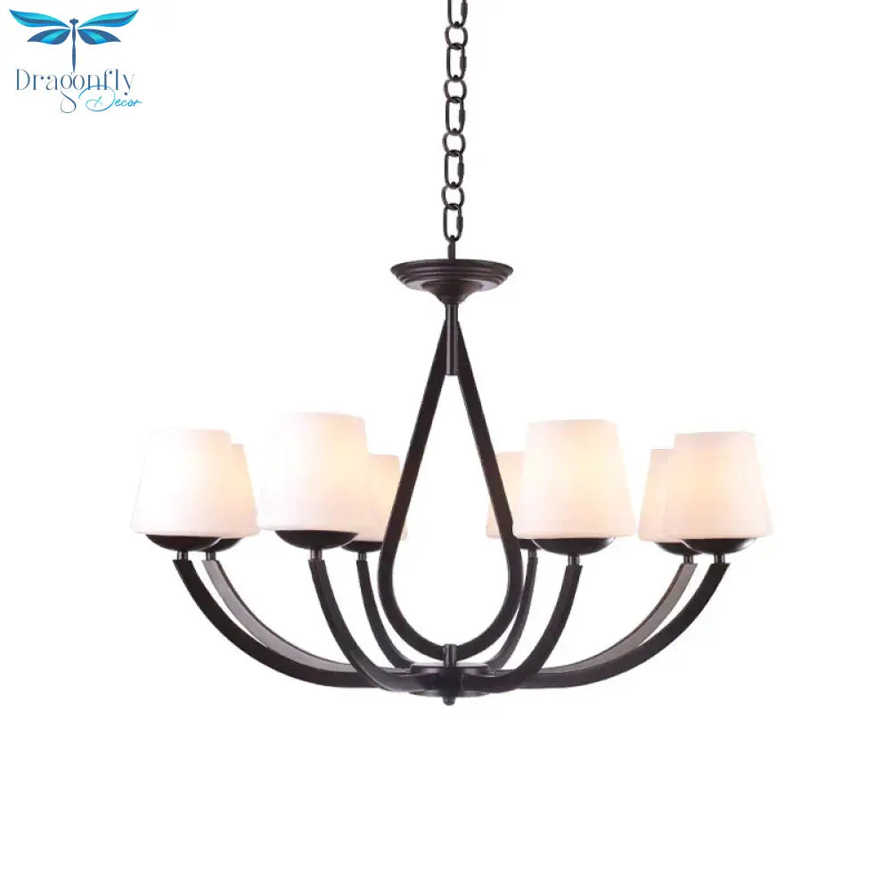 Opal Glass Black Chandelier Light Cone 3/6/8 Heads Traditionalism Ceiling Pendant For Living Room