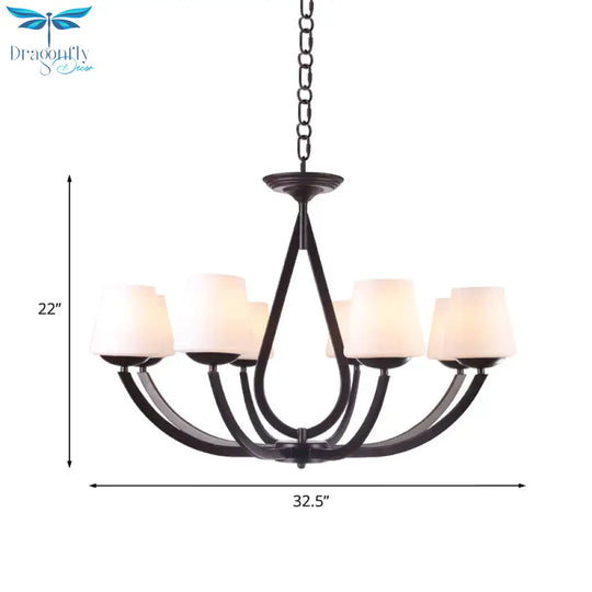 Opal Glass Black Chandelier Light Cone 3/6/8 Heads Traditionalism Ceiling Pendant For Living Room