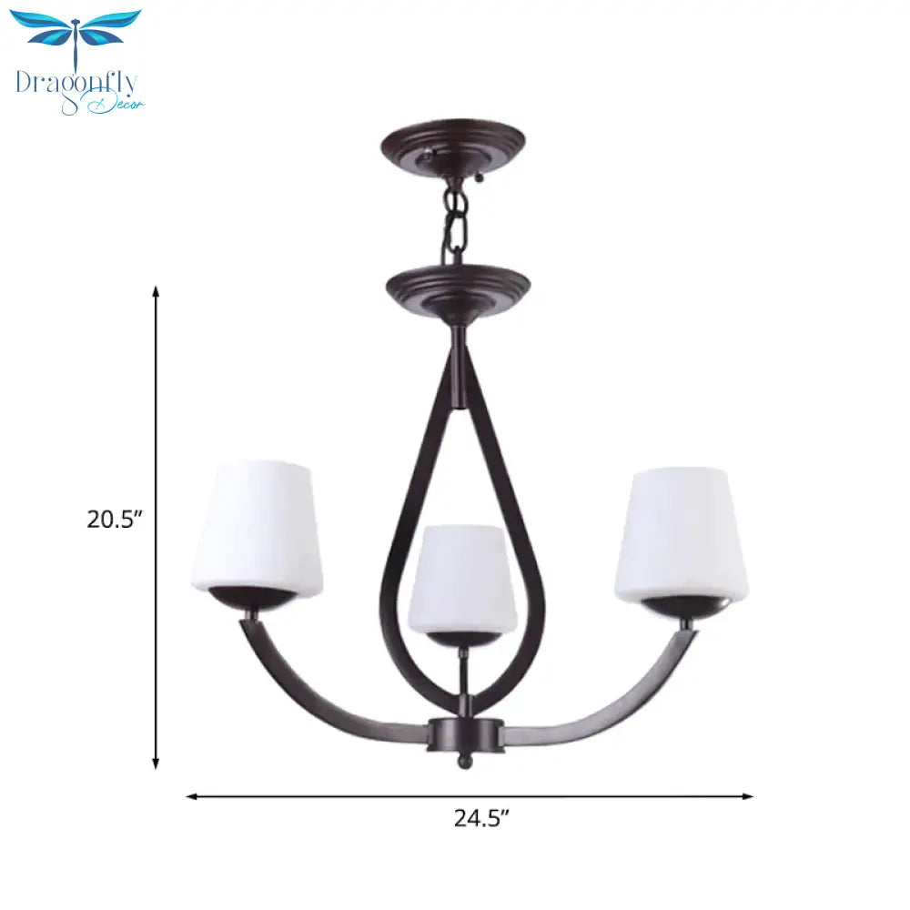 Opal Glass Black Chandelier Light Cone 3/6/8 Heads Traditionalism Ceiling Pendant For Living Room