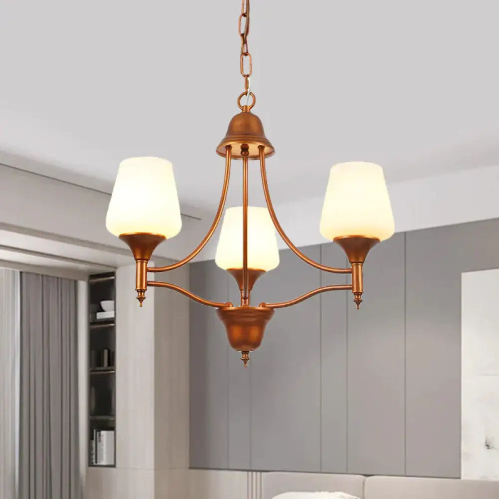 Opal Glass Bronze Chandelier Lighting Tapered 3/5/6 Bulbs Countryside Hanging Pendant For Bedroom 3