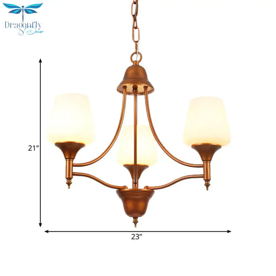 Opal Glass Bronze Chandelier Lighting Tapered 3/5/6 Bulbs Countryside Hanging Pendant For Bedroom