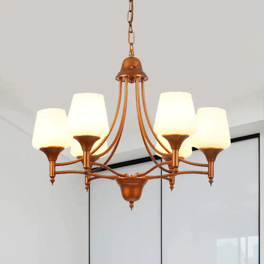 Opal Glass Bronze Chandelier Lighting Tapered 3/5/6 Bulbs Countryside Hanging Pendant For Bedroom 6