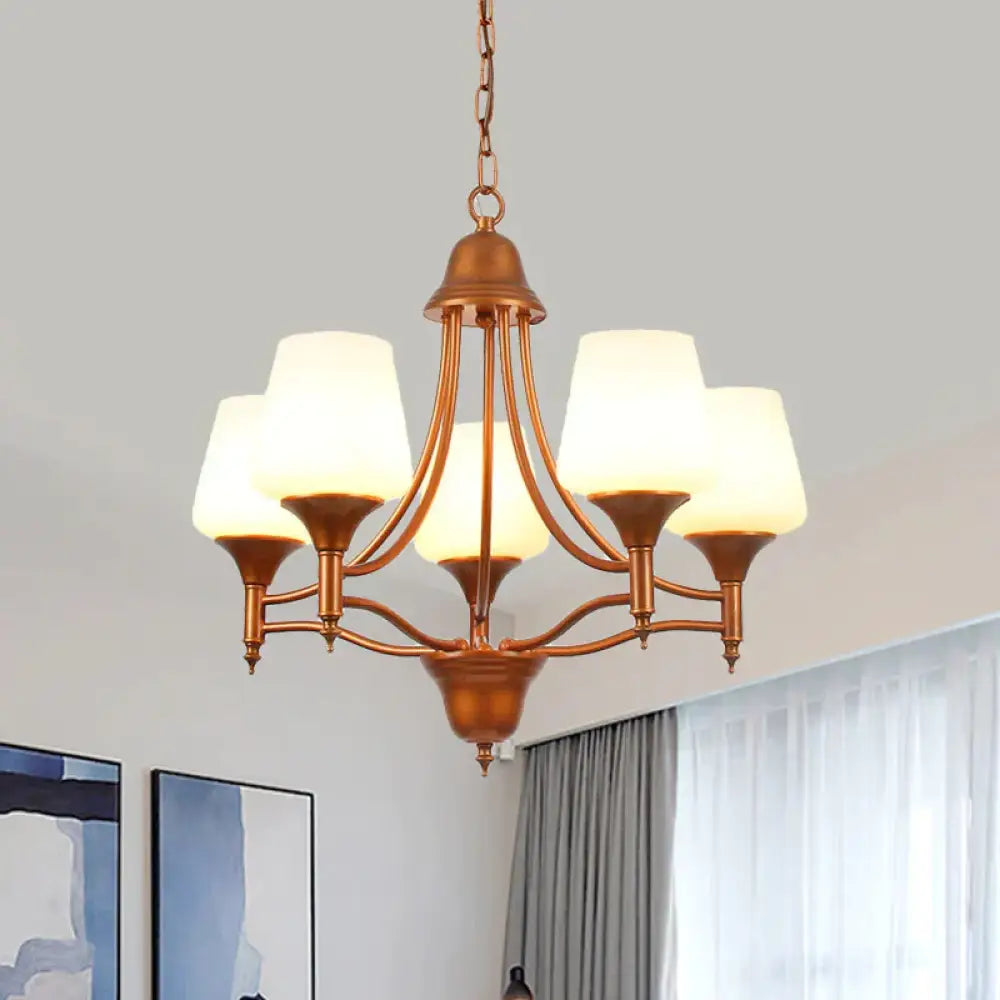 Opal Glass Bronze Chandelier Lighting Tapered 3/5/6 Bulbs Countryside Hanging Pendant For Bedroom 5