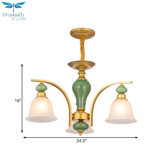 Opal Glass Gold Pendant Light Fixture Bell 5/6/8 Lights Rustic Style Chandelier Lighting With