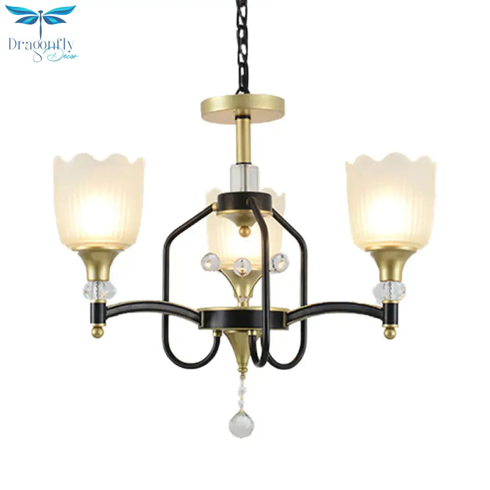 Opal Glass Scalloped Suspension Lighting Fixture Traditional 3/6 - Head Bedroom Chandelier Light In
