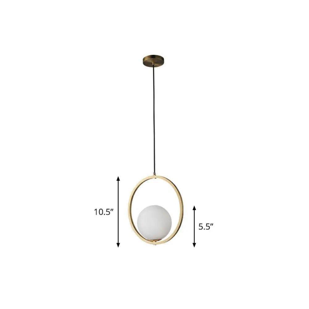 Opaque Glass Ball Ceiling Suspension Brass Drop Pendant With Metal Ring / 10.5’ Lighting