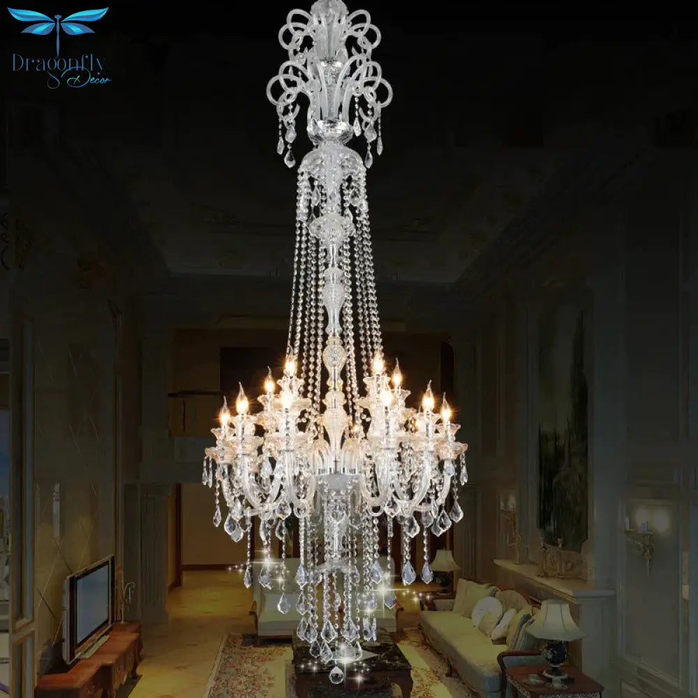 Opulent Clear Crystal Candle Chandelier Baroque 10 - Light Dining Hall Ceiling Pendant Light