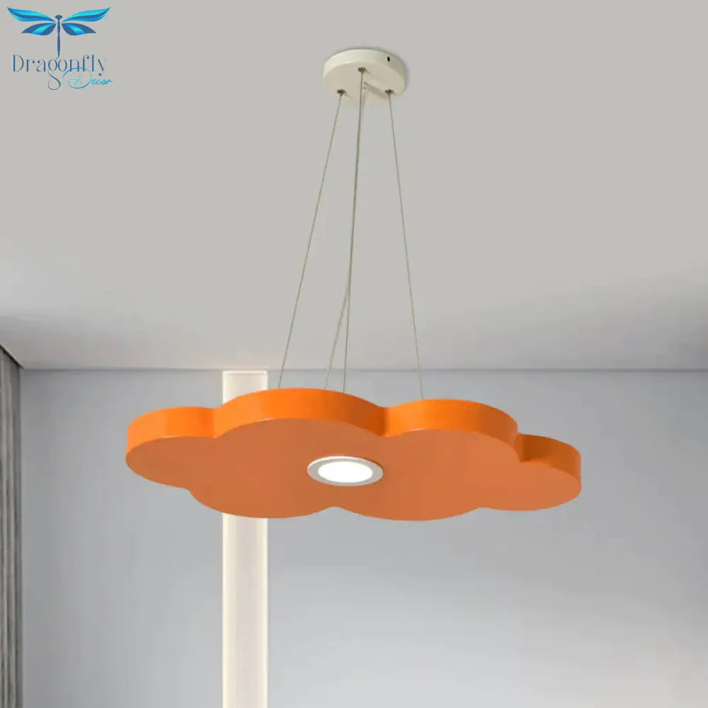 Orange/Blue/Green Cloud Hanging Lamp Cartoon Style Led Metal Pendant Chandelier In Warm/White Light